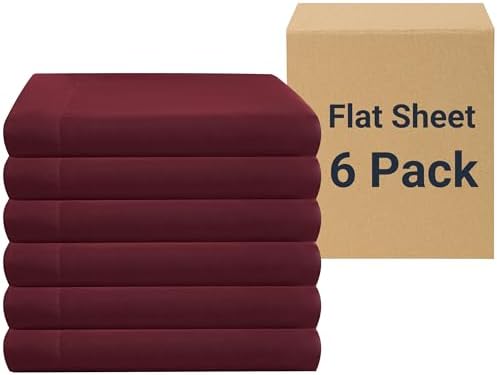 ZPECC Bulk Flat Sheets Only Queen Size 6 Pack, Easy Sort Top Bed Sheet by Color-Coded Label, Soft Durable Brushed Microfiber Fabric Hotel Airb&bs Essentials for Hosts, 90"x102", Burgundy by ZPECC-ABrandThatHasBeenFocusedOnBeddingFor20Years