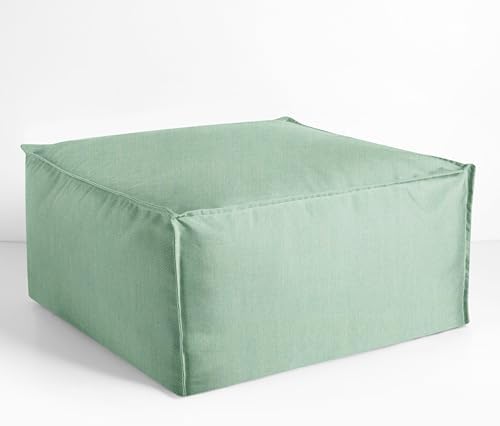 Sorra Home Sunbrella Top Stitch Pouf Cushion - Square, Outdoor Stuffed Plush Ottoman & Foot Rest Stool - Balcony, Patio, Poolside Furniture Accessory - Canvas Spa (30" x 30" x 15") by SorraHome