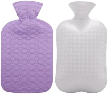 Fashy Hot Water Bottle with Quilted Cotton Purple Cover (2L, 67oz) – Made in Germany by Fashy