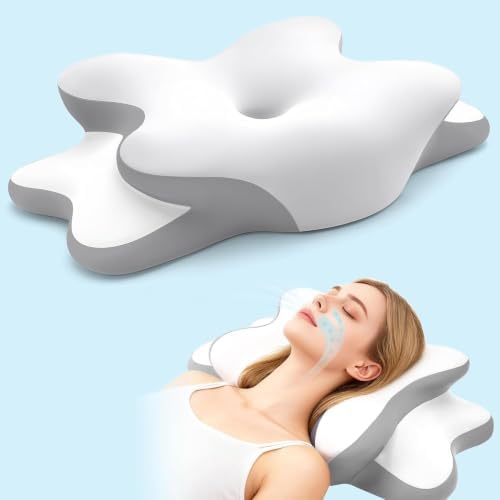 Sleep Apnea Pillow with Neck Pain & Snoring Relief -Orthopedic Cervical Pillow,Ergonomic Contour Memory Foam Pillow for Side, Back,Stomach,Dreamers,Medium Firm (White, Queen Size) by WENGTY