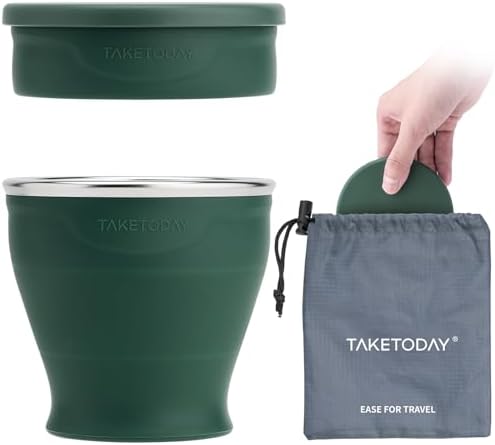 TakeToday Collapsible Cup 8 oz, Foldable with Lid for Travel, Dark Green by TAKETODAY