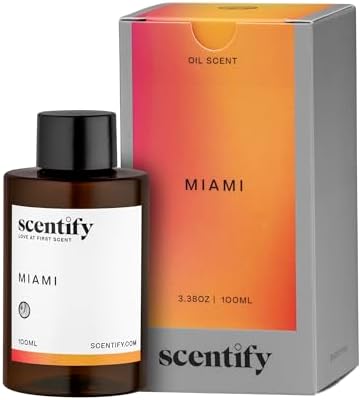 Scentify Miami Aroma Oil Refill Scent for Oil Diffusers - Creamy, Cashmere, Sandalwood, Musk Scents - Luxurious Relaxing Aromatherapy Diffuser Fragrance 100ml, 3.38 oz by Scentify