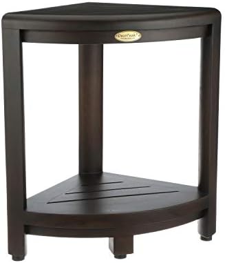 Decoteak 2-Tier Teak Corner Shower Shelf with Shaving Foot Rest by Decoteak