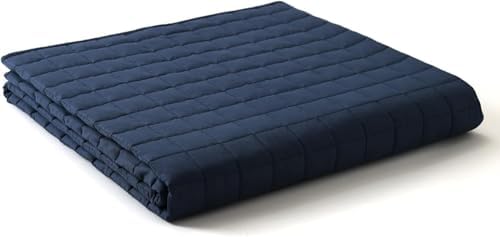 YnM Cotton King Size Weighted Blanket for Adults (88x104 Inches, 30 Pounds, Navy), Smallest Compartments with Cooling Glass Beads,Heavy Blanket for Two Persons of 140~240lbs on Queen or King Bed by YNM