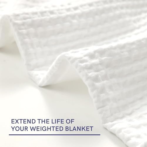 YnM Cotton Waffle Weave 3-Side Zipper Duvet Cover for Weighted Blankets | Easy on, Easy Off Coconut White, 60"x80" - Image 4