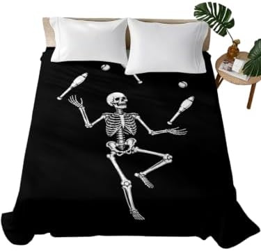 Halloween King Flat Sheet Juggling Skeleton Flat Sheets Only Soft Bedding Top Sheets Luxury Hotel Quality Circus Theme Funny Skull Bones King Bed Sheet for All Season Bedroom Dorm Halloween Decor by LooPoP