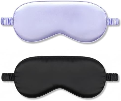 IEKEODI 2 Pack Silk Sleep Masks, Light Blocking Eye Masks, Black & Purple by IEKEODI