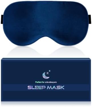 Silk Eye Mask for Sleeping - Soft Breathable Organic Natural Mulberry Silk Fabric Blackout Sleep Mask with Adjustable Straps No Pressure Eye Mask for Travel Essentials Gifts (Navy Blue) by BLSSNZSleepEyeMask