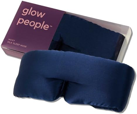 Glow People Silk Sleep Mask – 100% Mulberry Silk Eye Mask for Sleeping, Total Blackout, Cloud-Soft and Adjustable for Beauty Sleep and Travel - Navy by GlowPeople