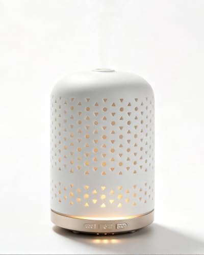 Essential Oil Diffuser - 2.4 MHz Ultrasonic Ceramic Diffuser with Pulse/Continuous Mist & 3 Night Light Modes, Waterless Auto-Off, Silent Aromatherapy Diffuser for Home, Office, Gifting & Home Decor by ONABOVIVA