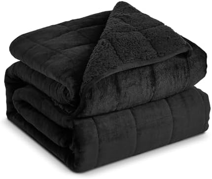 Sherpa Fleece Adult Weighted Blanket, 15 Pounds Dual Sided Soft Plush Blanket for Couch Bed Sofa, Heavy Thick Blankets with Glass Beads Great for Sleep, 48 x 72 inches, Black on Both Sides by greatdaxing