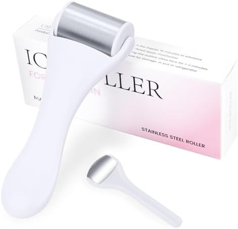MAANGE Ice Roller For Face & Eye Roller for Puffiness,Stainless Steel Facial Roller Ice Face Roller Mini Roller Set (white 2 pcs) by MAANGE
