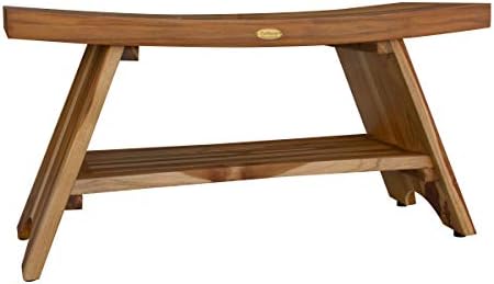 EcoDecors Serenity 35-Inch Teak Shower Bench with Shelf, 300 lb - Image 6