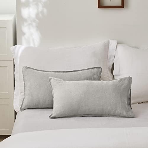Simple&Opulence 100% Linen Lumbar Pillow Cover 12 x 20 Inches Set of 2 Rectangular Decorative Throw Cushion Cover for Couch Sofa Bed Living Room Office Soft Breathable Farmhouse - Light Grey - Image 5