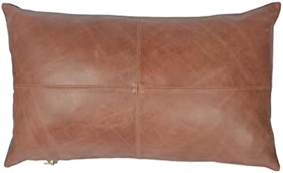LL LEATHER LOVERS 100% Lambskin Leather Pillow Cover - Sofa Cushion Case - Decorative Throw Covers for Living Room & Bedroom, Dark Tan Plain Pack of 1-10X18 Inch by LLLEATHERLOVERS