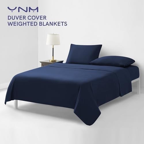 YnM Exclusive Cotton Duvet Cover for Weighted Blankets with 16 Strings (Navy, 88"x104") - Image 2