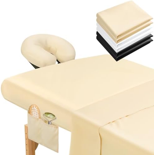 Mixweer 9 Pcs 3 Set Microfiber Massage Table Sheets Set Bulk Includes Flat Sheet, Fitted Sheet with Pocket, Face Rest Cover(Black, White, Beige) by Mixweer