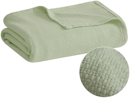 Madison Park 100% Cotton Breathable Twin Size Blanket for Bed, Green by MADISONPARK