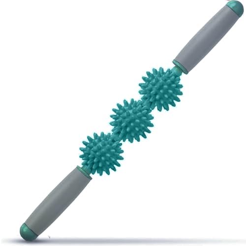Fascia Muscle Roller, Cellulite Massager Fascia Roller for Cellulite and Sore Muscles, Leg, Back, Pressure Trigger Point Body Roller Deep Tissue Massage Stick Tools, 3 Massage Balls, Dark Green by SALIHERI