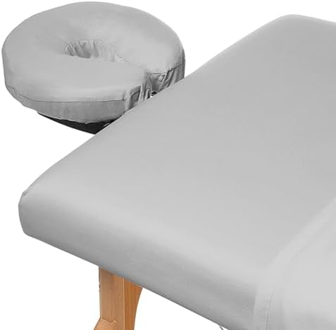 Saloniture 3-Piece Microfiber Massage Table Sheet Set - Premium Facial Bed Cover - Includes Flat and Fitted Sheets with Face Cradle Cover - Light Gray - Image 3