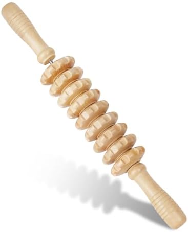 Liitrton Manual Wooden Massage Roller Stick for Muscle Relief, 9‑Wheel by Liitrton