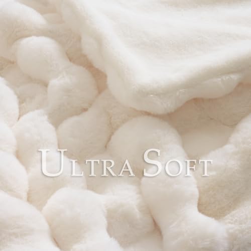 BENVWE Faux Fur Throw Blanket for Couch Bed - Fluffy Soft Thick Bubble Blanket for Living Room Home Decor - Mothers Day Birthday Gifts for Women, Cream White, 63" x 80" - Image 3