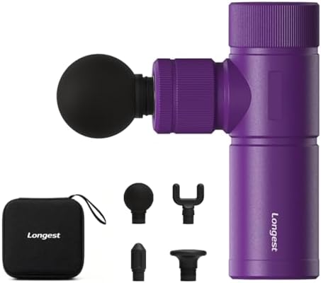 LONGEST Mini Massage Gun for Pain Relief, 4 Heads, Purple by Longest