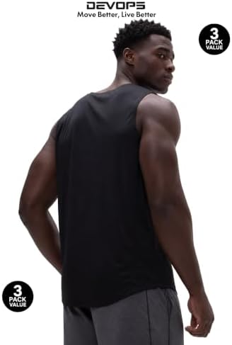 DEVOPS 3 Pack Sleeveless Men's Muscle Shirts Dry Fit Tank Top Gym - Image 5