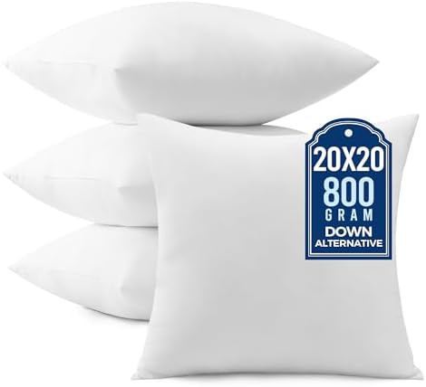 puredown® 20x20 Pillow Inserts, Pack of 4, Fluffy Soft Square Form Sham Stuffer, Decorative Throw Pillows for Couch, Sofa, Bed and Home Decor by Puredown