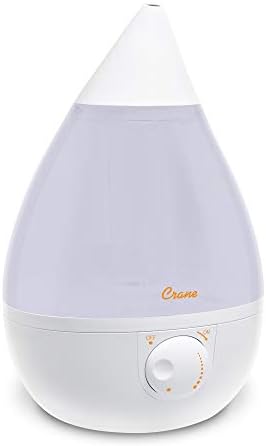 Crane Ultrasonic Cool Mist Humidifier for Bedroom, Baby Nursery, Kids Room, Plants, or Office, Large 1 Gallon Tank, Filter Optional, White by Crane