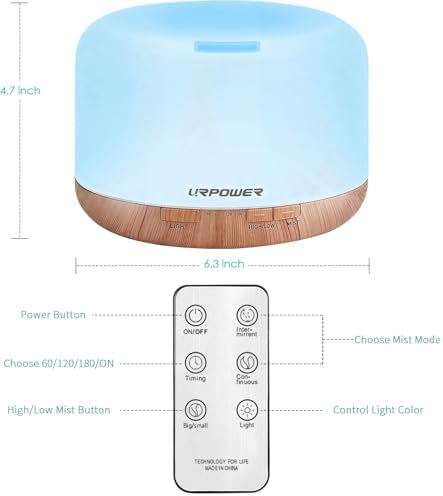 URPOWER 500mL Essential Oil Diffuser Humidifier for Home & Large Rooms - Image 2