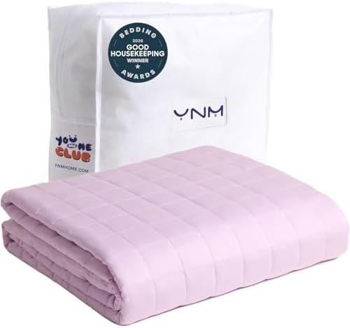 YnM Exclusive Weighted Blanket, Soothing Organic Long Stapled Cotton, Smallest Compartments, Bed Blanket for One Person of 140lbs, Ideal for Twin/Full Bed (48x72 Inches, 15 Pounds, Lavender) by YNM