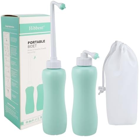 Hibbent 2 Pack 650ml Portable Bidet Sprayer for Women or Men, Handheld Travel Bidet for Personal Hygiene, Jet Spray Bottle for Toilet & Bathroom, Peri Bottle for Postpartum Care, Travel Bag, Green by Hibbent