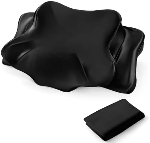 Thickened Satin Pillowcase, Elastic 16 * 24In Pillow Cover for Cervical Pillow or Memory Foam Pillows, Smooth & Soft Hair and Skin Friendly, Queen Size with Zipper Black by Joyytuu