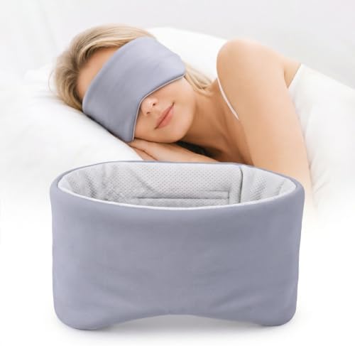 Sleep Mask for Women Men, Reversible Eye Mask Sleeping with Cozy & Cooling Sides, Adjustable Velcro Band, Blackout Face-Hugging Padded Eye Cover for Sleeping Travel Office, Grey/White by Gizmolet