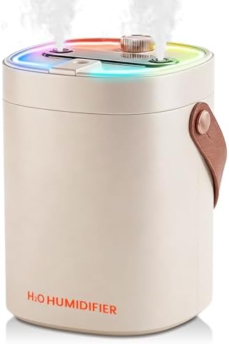 2L Humidifier for Bedroom,Portable Cool Mist Humidifiers,Ultra Quiet 20dB,Top Fill Air Humidifier for Home,Office,Plants，Adjustable Humidity,Night Light,BPA-Free,Khaki by HEEYCEMUS