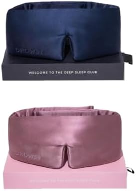 DROWSY Silk Sleep Mask Set - Face-Hugging, Padded Silk Cocoon for Luxury Sleep in Total Darkness - Eye Masks for Sleeping & Travel, 100% Pure Mulberry Silk, Adjustable - Blue & Rose (Set of 2) by Drowsy