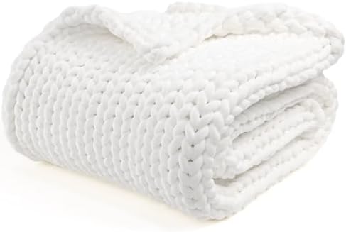 YnM Velvet Weighted Blanket, Handmade Chunky Knitted Design, Soft and Cozy, Temperature Regulating and Breathable, Machine Washable Throw for Sleep or Home Decor (White, 50x60 Inch, 10lbs) by YNM