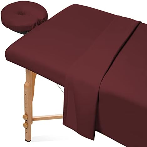Saloniture 3-Piece Microfiber Massage Table Sheet Set - Premium Facial Bed Cover - Includes Flat and Fitted Sheets with Face Cradle Cover - Burgundy by Saloniture