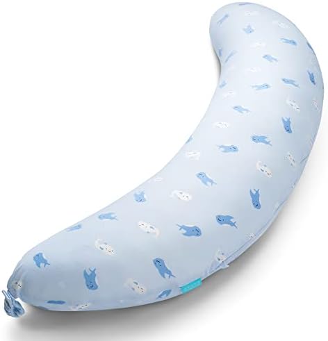 BYRIVER Firm C Shaped Body Pillow for Side Sleeping Women Men, Cooling Pregnancy Pillows for Sleeping, Washable Jersey Cotton Cover, Gifts for New Mom Women (Little Shark) by BYRIVER