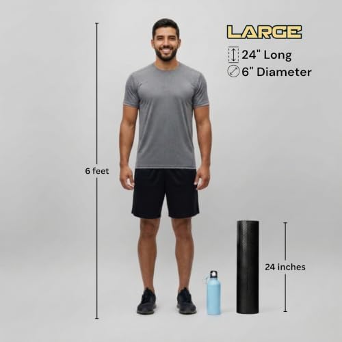 Foam Roller for Muscle Massage, Stiff Back Pain Relief, Physical Therapy, Deep Tissue, Exercise Equipment for Home Gym, Stress, Yoga, Pilates for the Fit Citizen (Black, Large 24 x 6 Inches) - Image 5