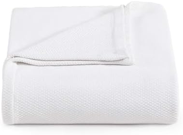 Tommy Hilfiger - Queen Cotton Blanket, Textured Pique Weave Bedding, Medium Weight Soft Blanket, Anti-Pilling & Fade Resistant, Ideal for Layering, Oeko-TEX Certified (White) by Unknown