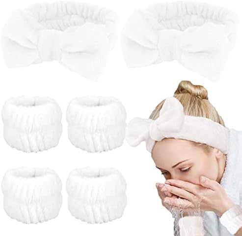 WHAVEL 6PCS Spa Headband and Wristbands Set, Face Wash Headband Wrist Bands for Washing Face Makeup Skincare Hair Band Skin Care Accessories Tools by Whavel