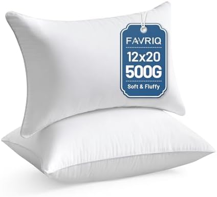 FAVRIQ 12 x 20 Throw Pillow Inserts (Set of 2), Rectangle Interior Sofa Pillow Inserts with 100% Cotton Cover, Lumbar Support Pillow for Chair Bed, Decorative Pillow Insert Pair, White Couch Pillow by FAVRIQ