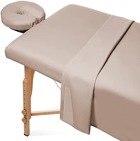 Saloniture 3-Piece Microfiber Massage Table Sheet Set - Premium Facial Bed Cover - Includes Flat and Fitted Sheets with Face Cradle Cover - Sand Brown by Saloniture