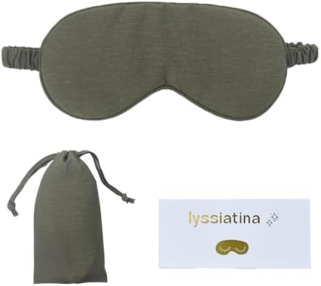Sleep Mask Linen Eye Mask with Elastic Band,Comfort Sleeping Shade for Nighttime Sleeping, Traveling & Napping,Side Sleeper Eye Cover Cooling with Travel Bag Gift Package(Dark Olive) by lyssiatina