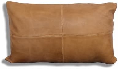 LL LEATHER LOVERS 100% Lambskin Leather Pillow Cover - Sofa Cushion Case - Decorative Throw Covers for Living Room & Bedroom, Tan Plain Pack of 1-14X22 Inch by LLLEATHERLOVERS