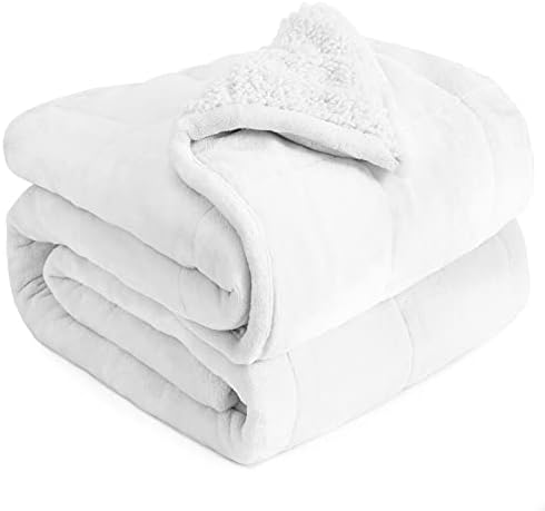 Cottonblue Sherpa Fleece Weighted Blanket 15 lbs for Adult, Sherpa Flannel Cozy Plush Bed Blankets, Fuzzy Sherpa Flannel Blanket Full Size, Minky Soft Blanket for Sofa Bed,48 x 72 inches,Snow White by Cottonblue