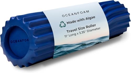 Oceanfoam Ripple Travel Foam Roller (11" x 3.35") Firm Mini Foam Roller for Physical Therapy, Deep Tissue Massage, Back Pain - High Density, Ergonomic Wave Textured - Yoga, Exercise (Royal Blue) by Oceanfoam