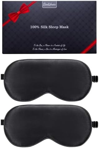 BeeVines 100% Mulberry Silk Sleep Mask, Blackout Eye Masks(Black & Black) by BeeVines